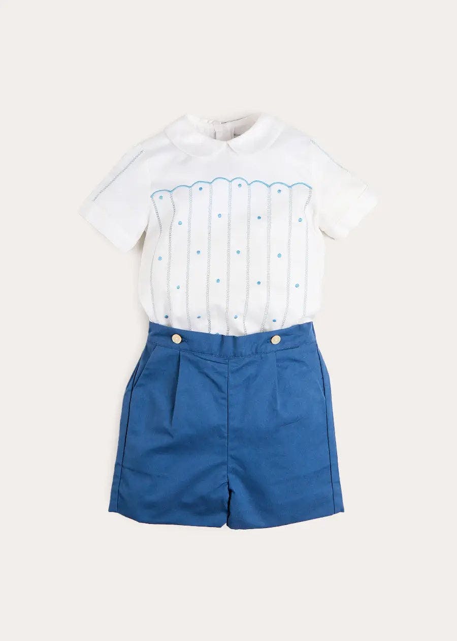 The Matthew Hand Embroidered Openwork Two Piece Set in Navy (18mths-6yrs)