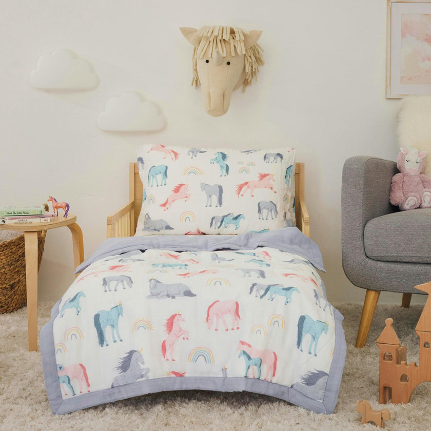 Cotton Muslin Pillowcase 2 Pack - Unicorns