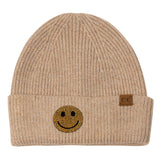 Beanie with Rhinestone Happy Face Patch