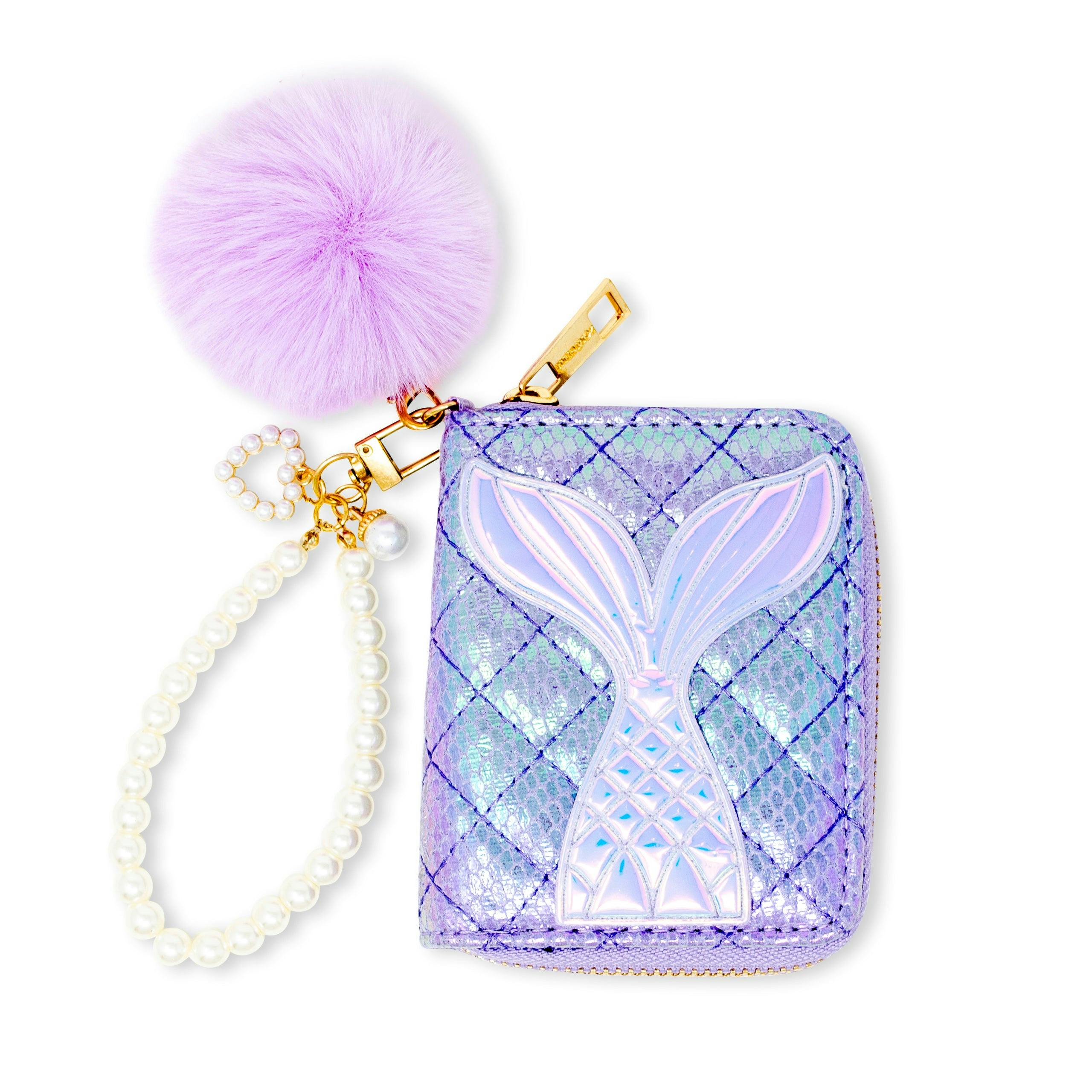 Mermaid Tail  Wallet with Pom-Pom & Pearl Strap