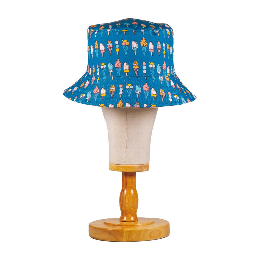 Reversible Kids Bucket Hat – Ice Cream Print | Summer Hat for Kids with 2-in-1 Design, Appliqué Patch & All-Over Print