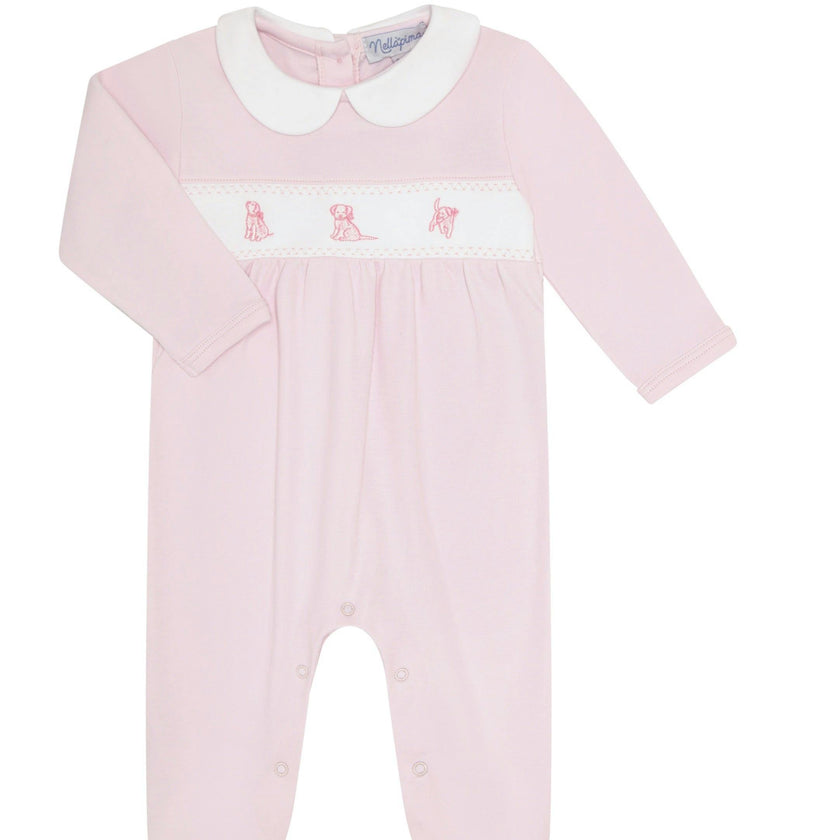 Pink Puppy Love Embroidery Footie