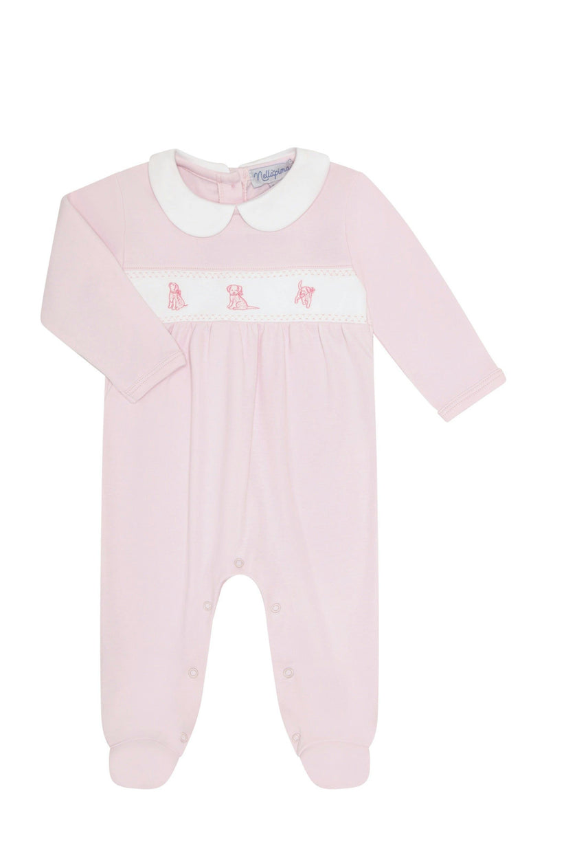 Pink Puppy Love Embroidery Footie