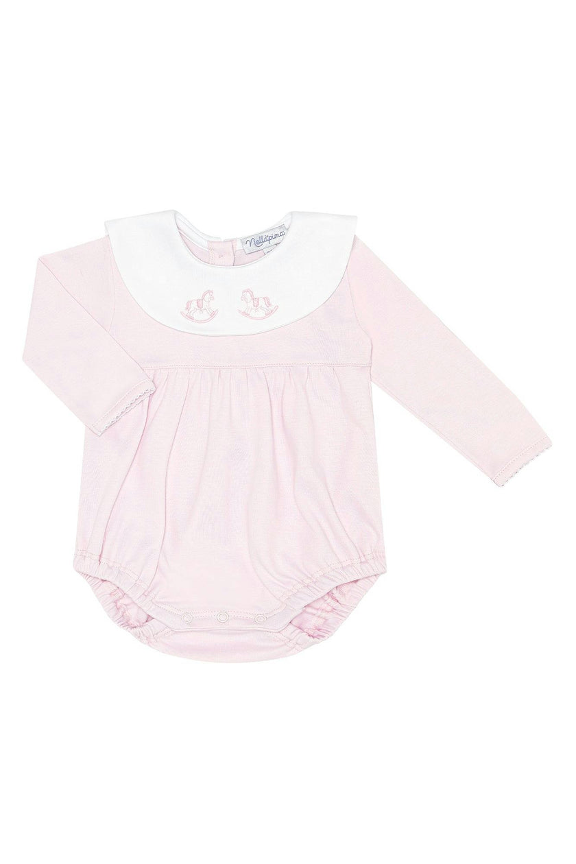 Pink Rocking Horse Embroidered Bubble LS