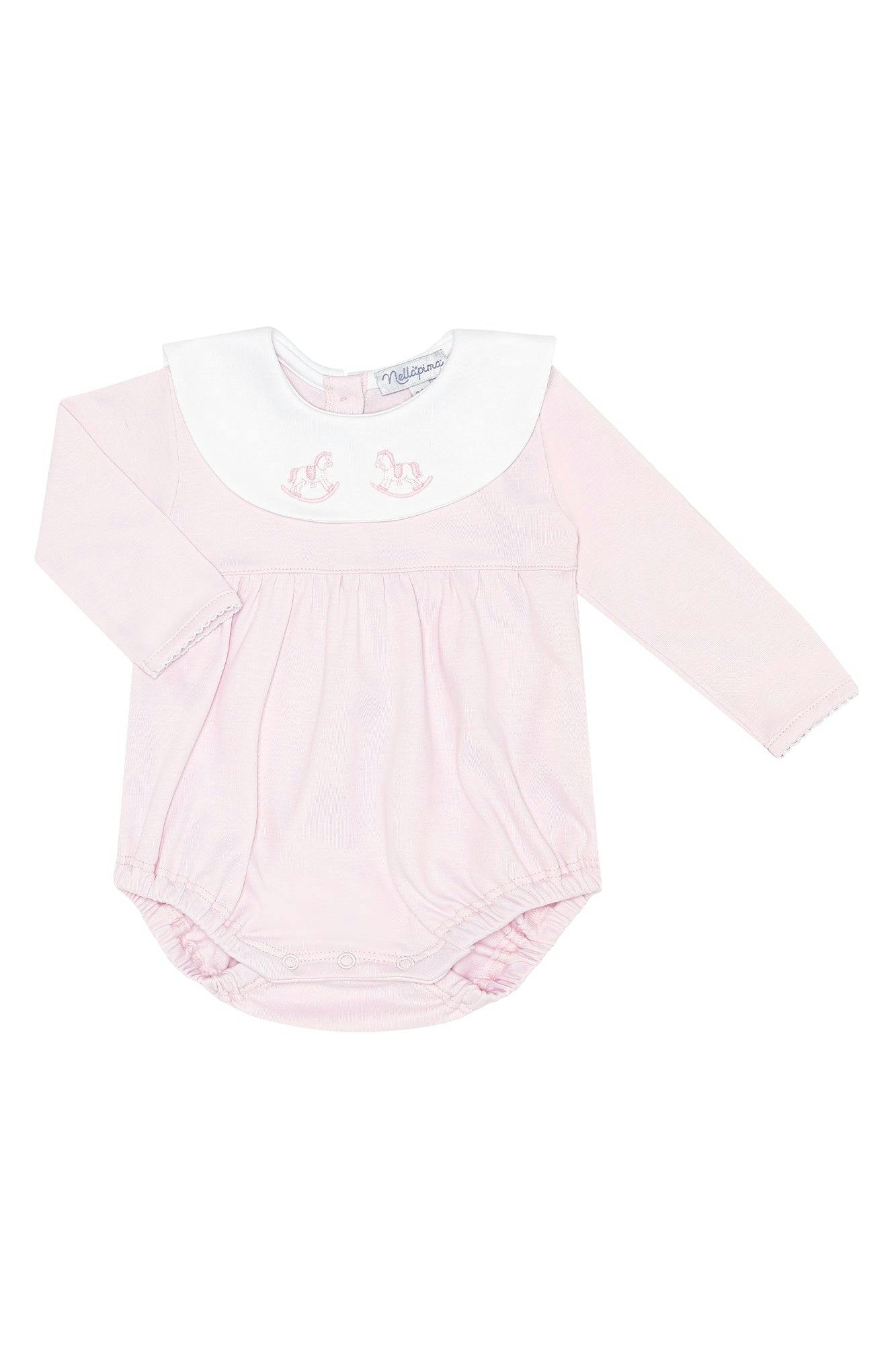 Pink Rocking Horse Embroidered Bubble LS