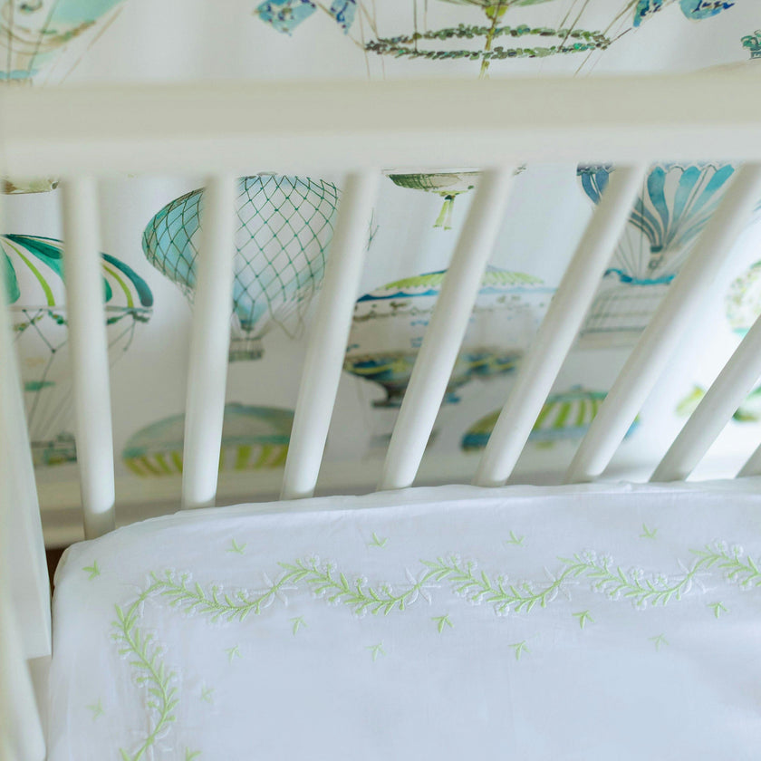 Embroidered Crib Sheet - Meadow