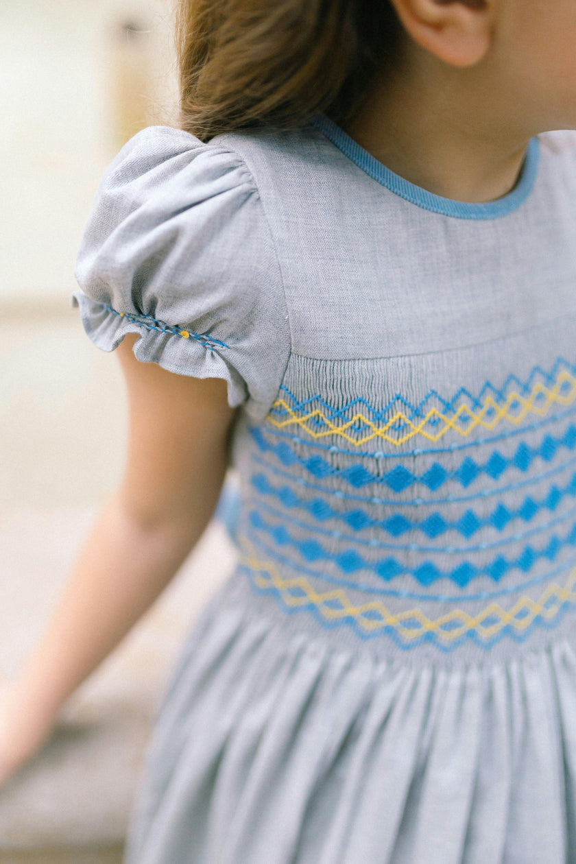 AMBRE GREY FLANNEL SMOCKED DRESS