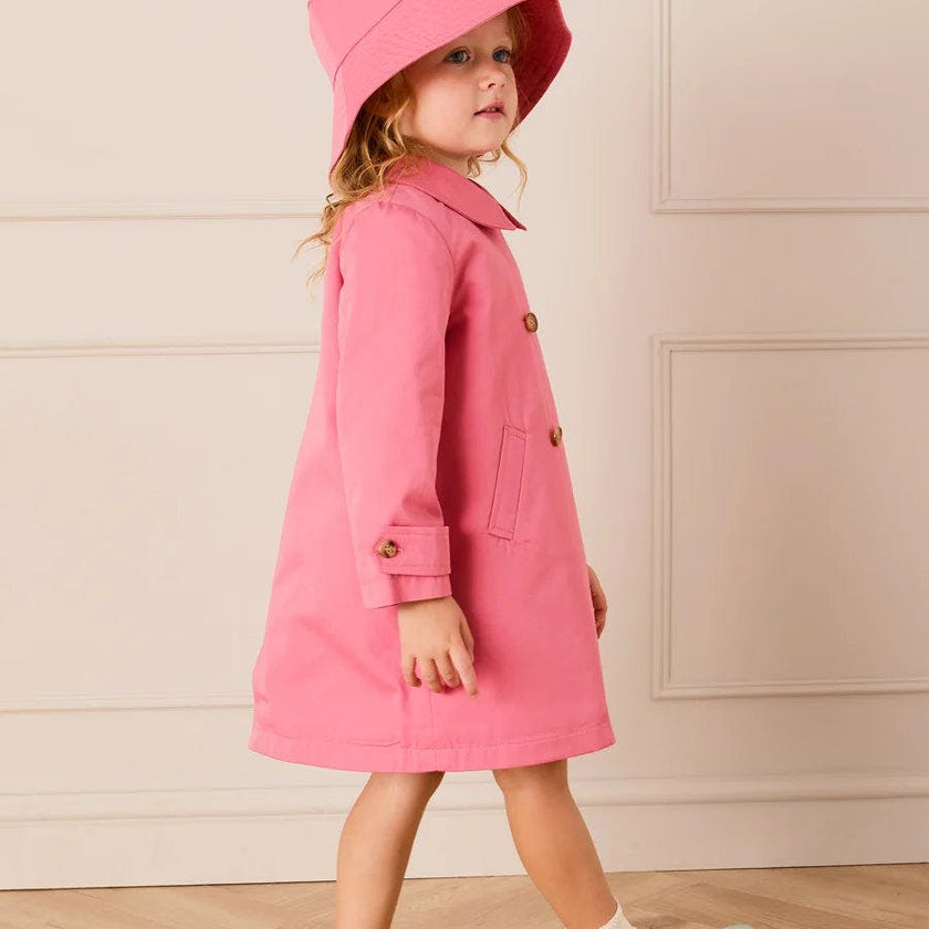 Double Breasted Margaret Floral Lined Rain Coat in Raspberry (18mths-12yrs)