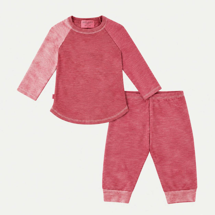Garment Dyed Marble Slub Rib 3/4 Sleeve Raglan Tee + Jogger Set