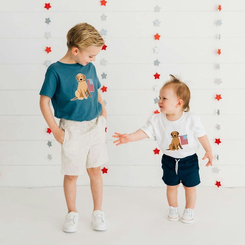 Patriotic Pup Patch Short Sleeve Romper - White