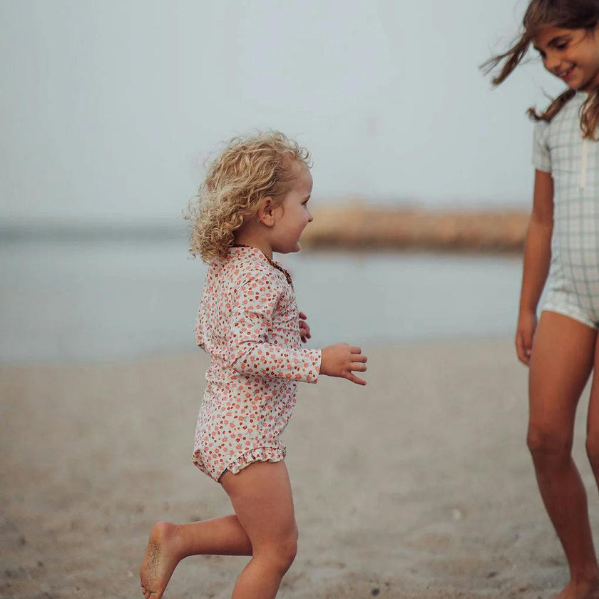 Long Sleeve Rashguard Ruffle Swimsuit | UPF + Recycled - Sunset Meadow