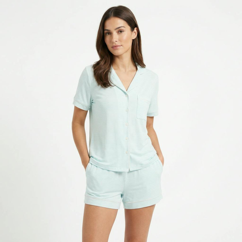 Cloud Stripe Short Sleeve & Shorts Bamboo Women's Pajama Set