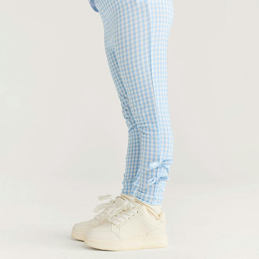 Blue Gingham Bow Leggings