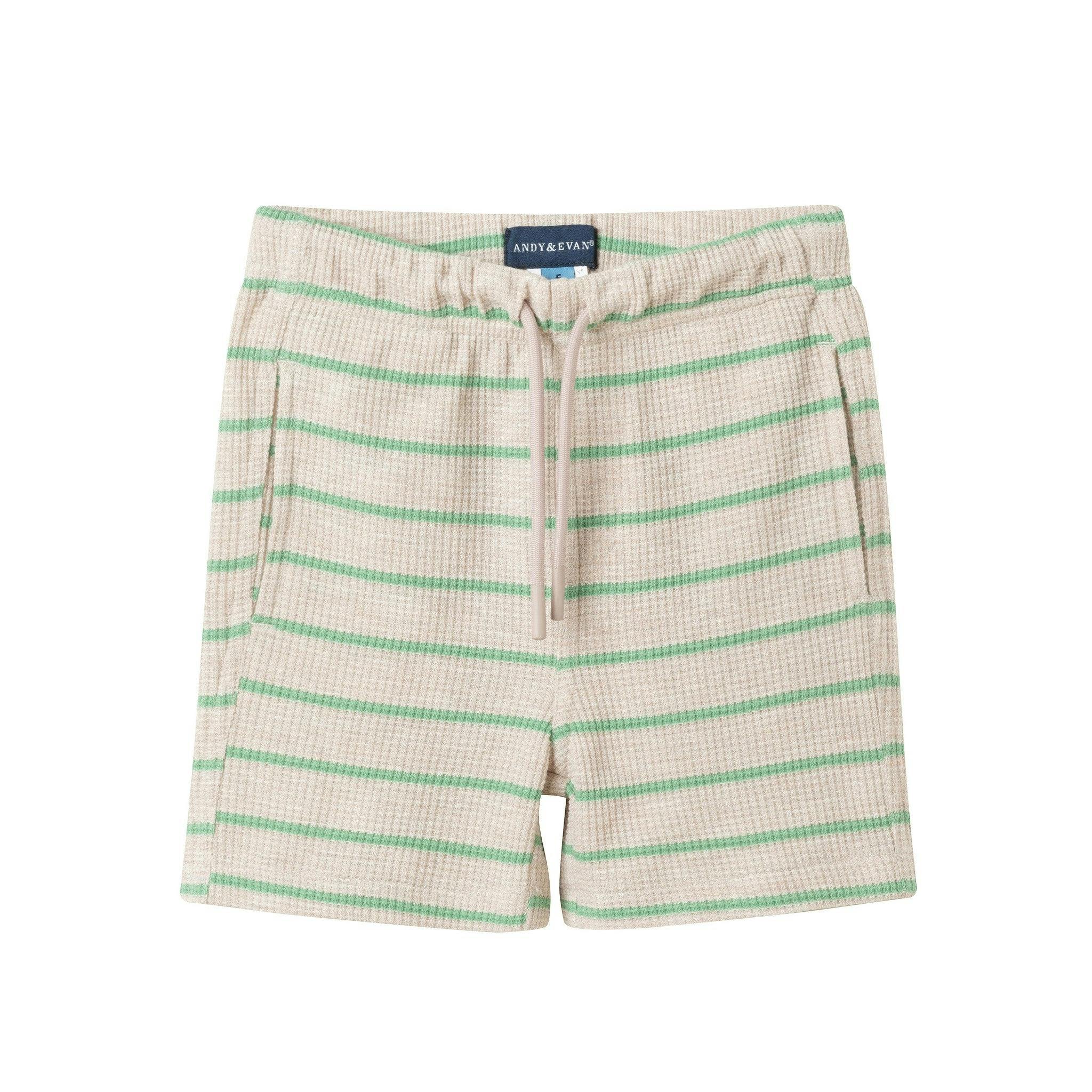 Boys Striped Waffle Polo Set | Oatmeal Dino
