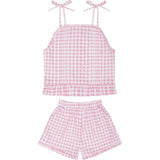 girls blush gingham tie tank and short set