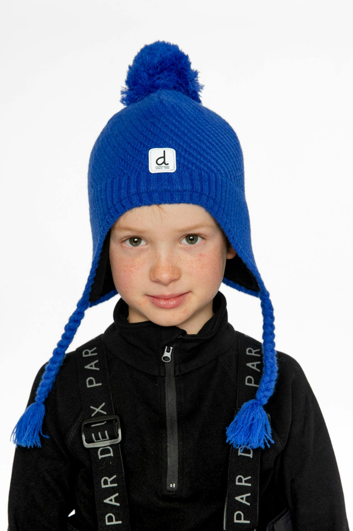 Winter Peruvian Knit Hat with Pompom Royal Blue