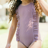 girls cocoa gingham ruffle one piece