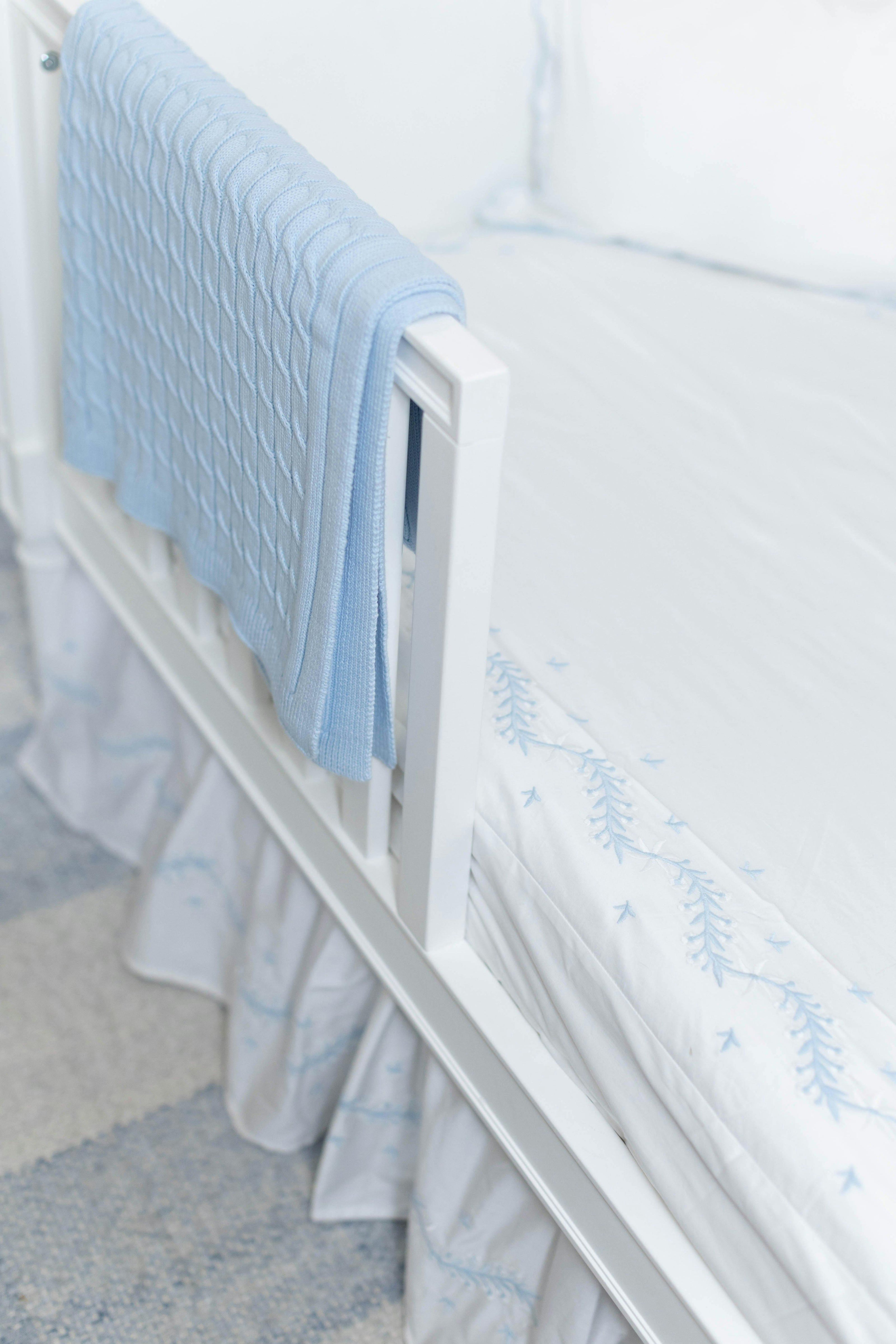 Embroidered Crib Sheet - Sky