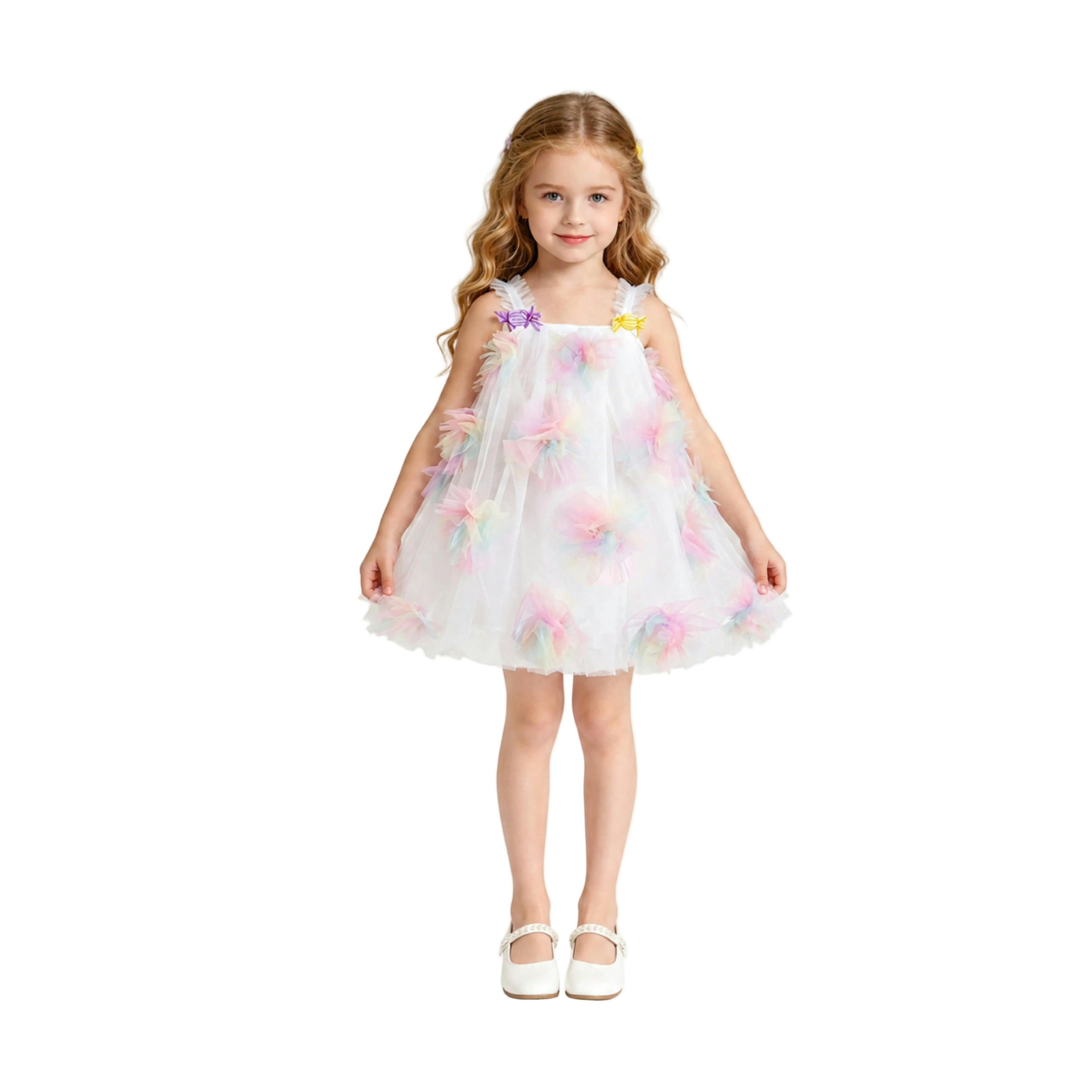 White Pastel Malee Flower Tulle Dress