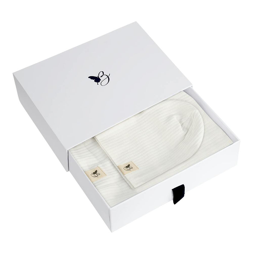 Gift Boxed Ribbed Textured Swaddle, Beanie, and Lovie Three Piece Set