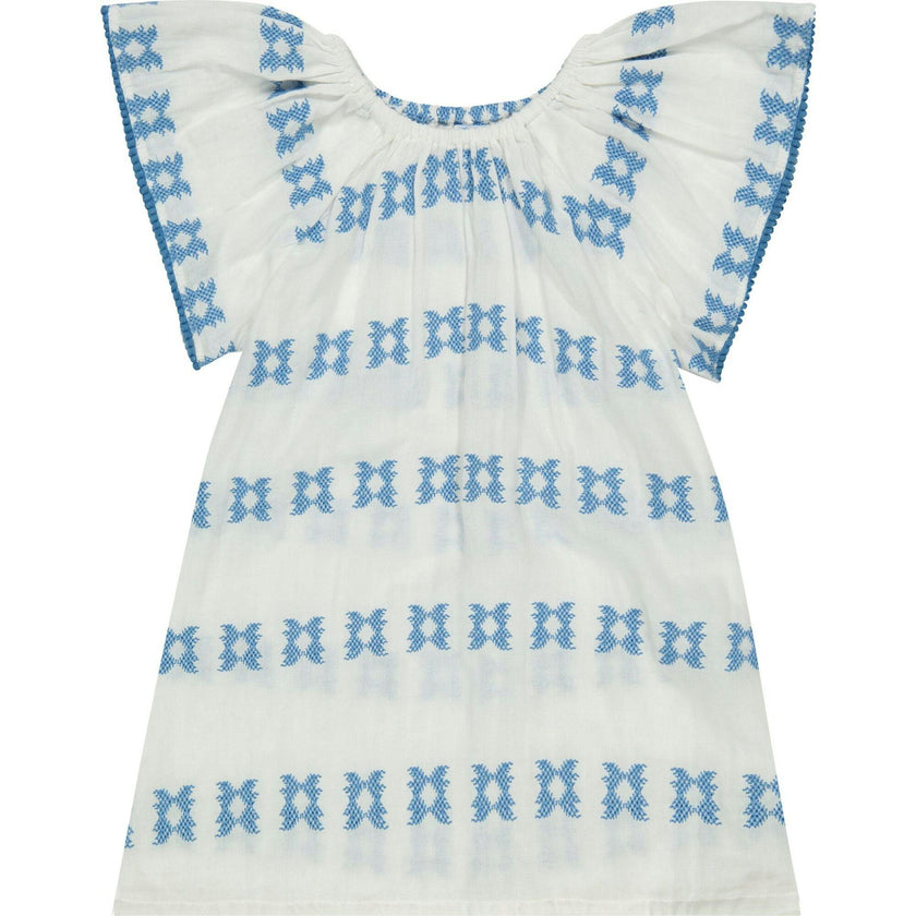 Mini Capucine Girl's Caftan Blue Embroidery, Blue