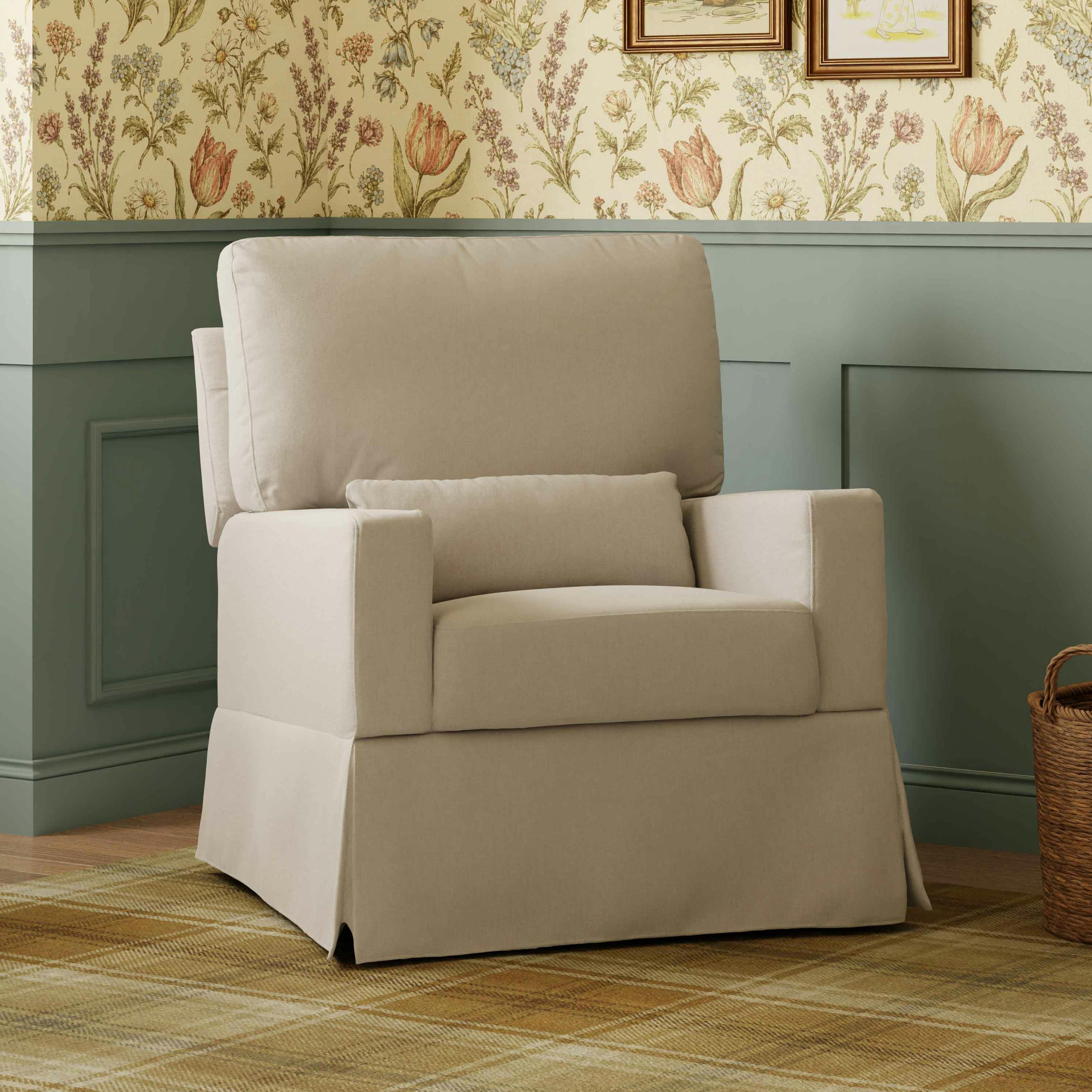 Crawford Pillowback Comfort Swivel Glider in Eco-Performance Fabric | Water Repellent & Stain Resistant in Performance Beach Eco-Weave
