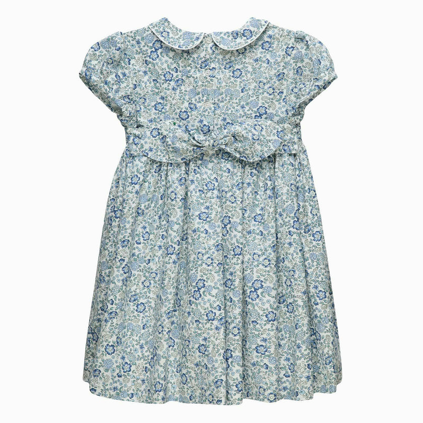 Arabella Floral Smocked Dress in Blue
