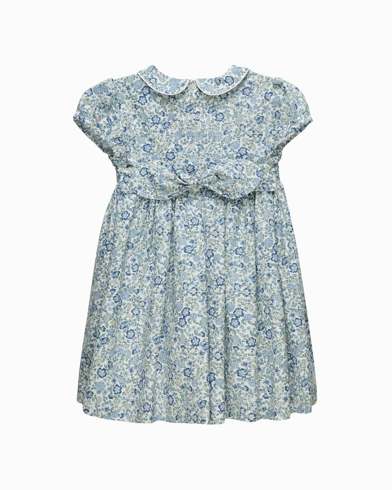 Arabella Floral Smocked Dress in Blue