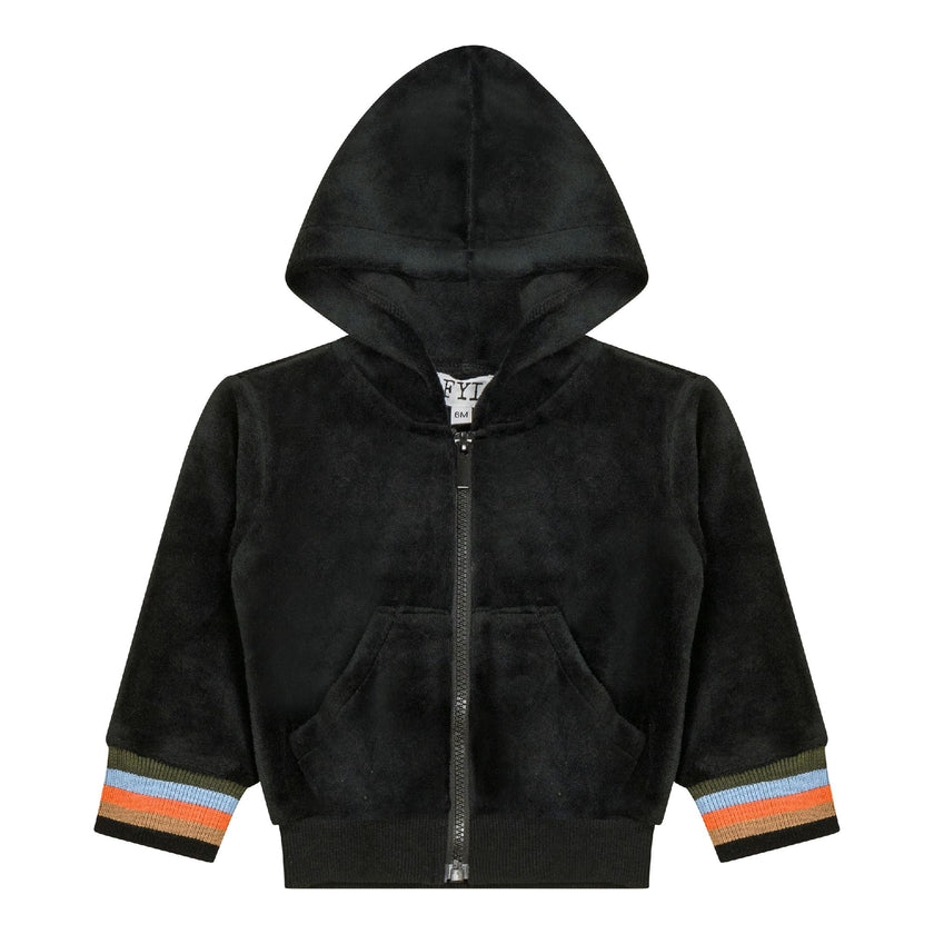 Stripe Trim Velour Cardigan