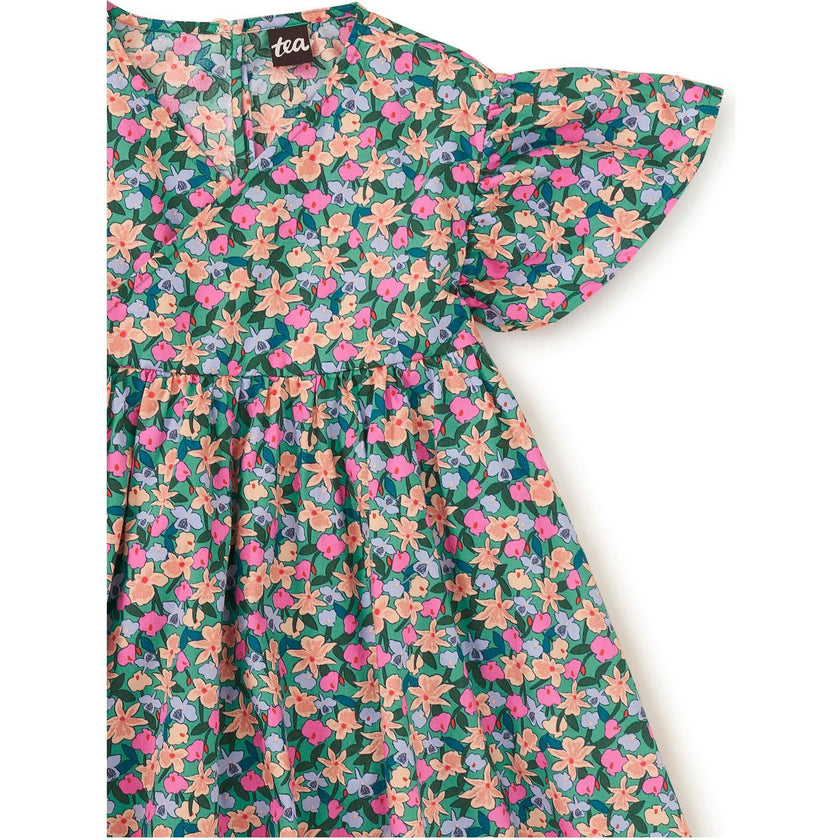 Wrap Neck Flutter Dress, Blue