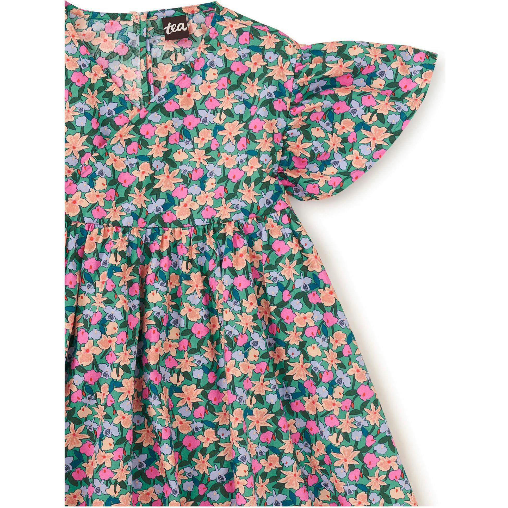 Wrap Neck Flutter Dress, Blue