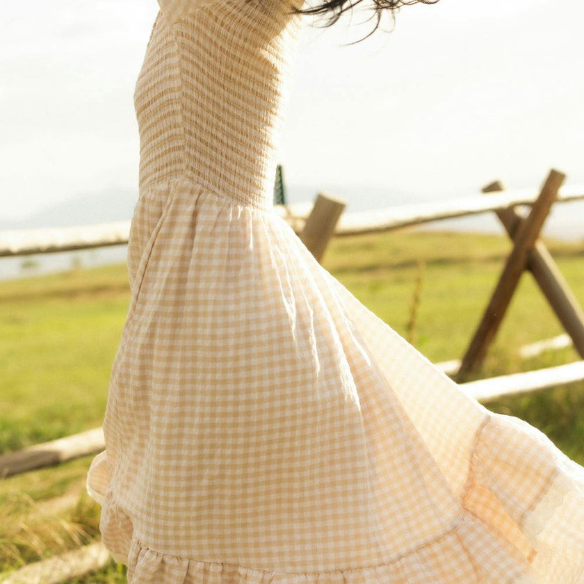 Presley Dress in Cream Gingham