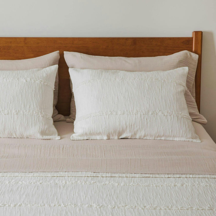White Fringe Bedspread & Sham Set, Beige