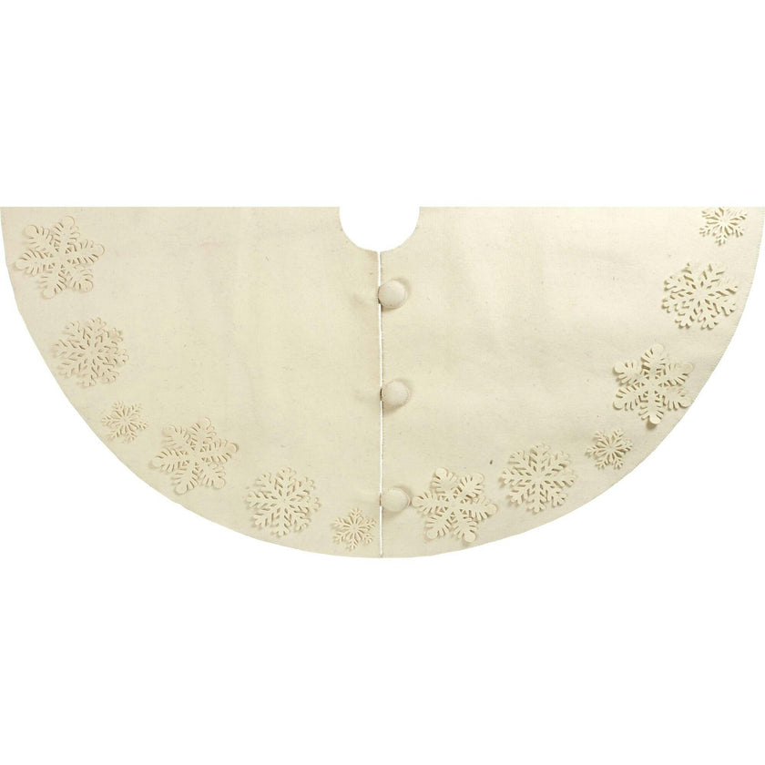 Snowflakes Hand-felted Wool Cream XL Christmas Tree Skirt Felt 72"