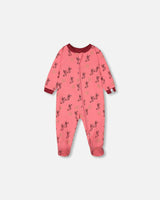 Organic Cotton One Piece Pajama Pink Christmas Stocking Print
