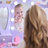 Teamson Kids Heart Glow Wooden Vanity Set With LED Lights Mirror & Stool