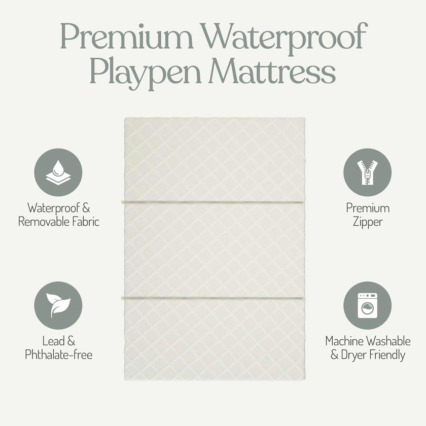 Trifold Pack and Play Mattress - Waterproof Washable Removable Cover