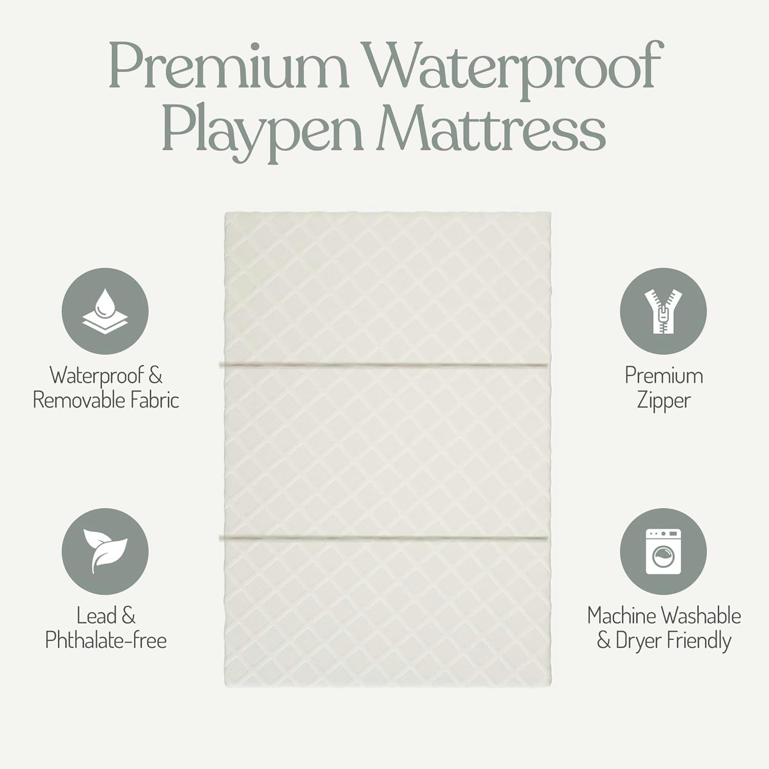 Sleepah Pack and Play Mattress Waterproof & Washable Cover Foldable Tri-Fold Pad 38 x 26 x 1.5 Pad for Babies and Toddlers with Cary Bag