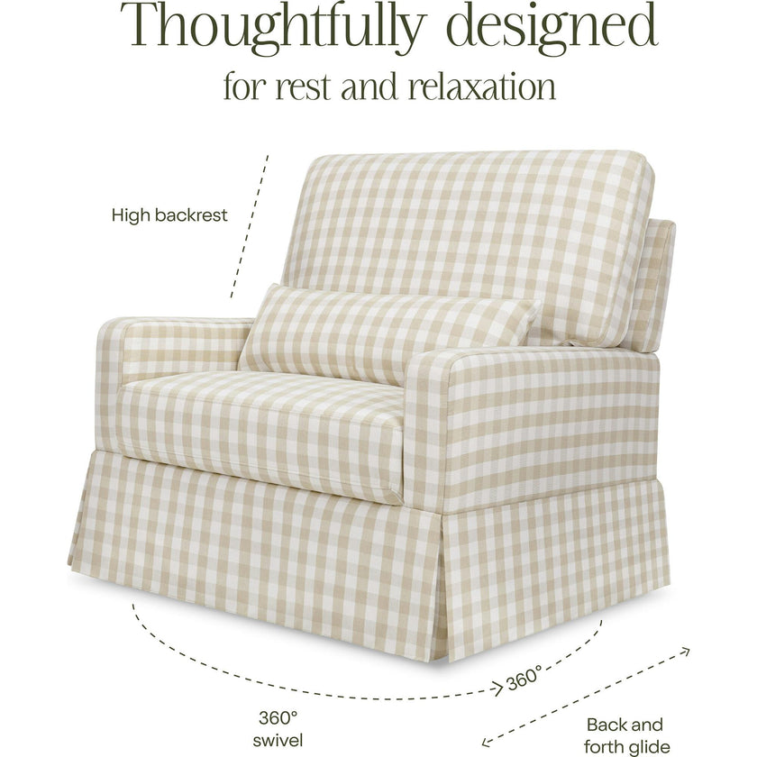 Crawford Pillowback Chair and a Half Comfort Swivel Glider in Tan Gingham