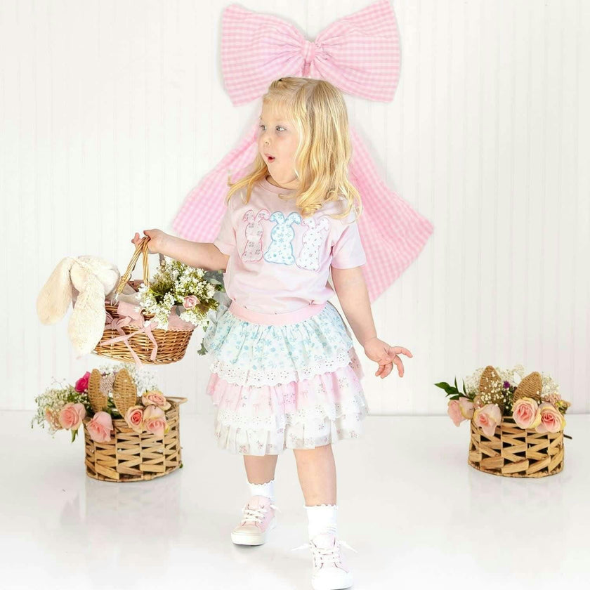 Floral Bunny Patch Easter Short Sleeve T-Shirt - Ballet