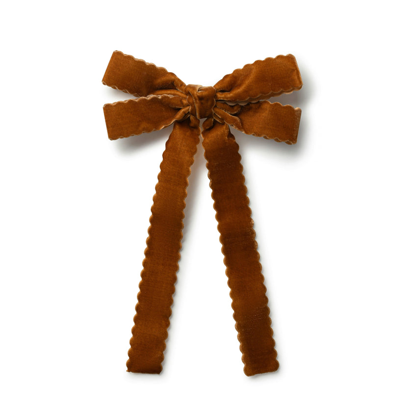 Halo Luxe Opaline Velvet Scalloped Long Tail Clip - Brown