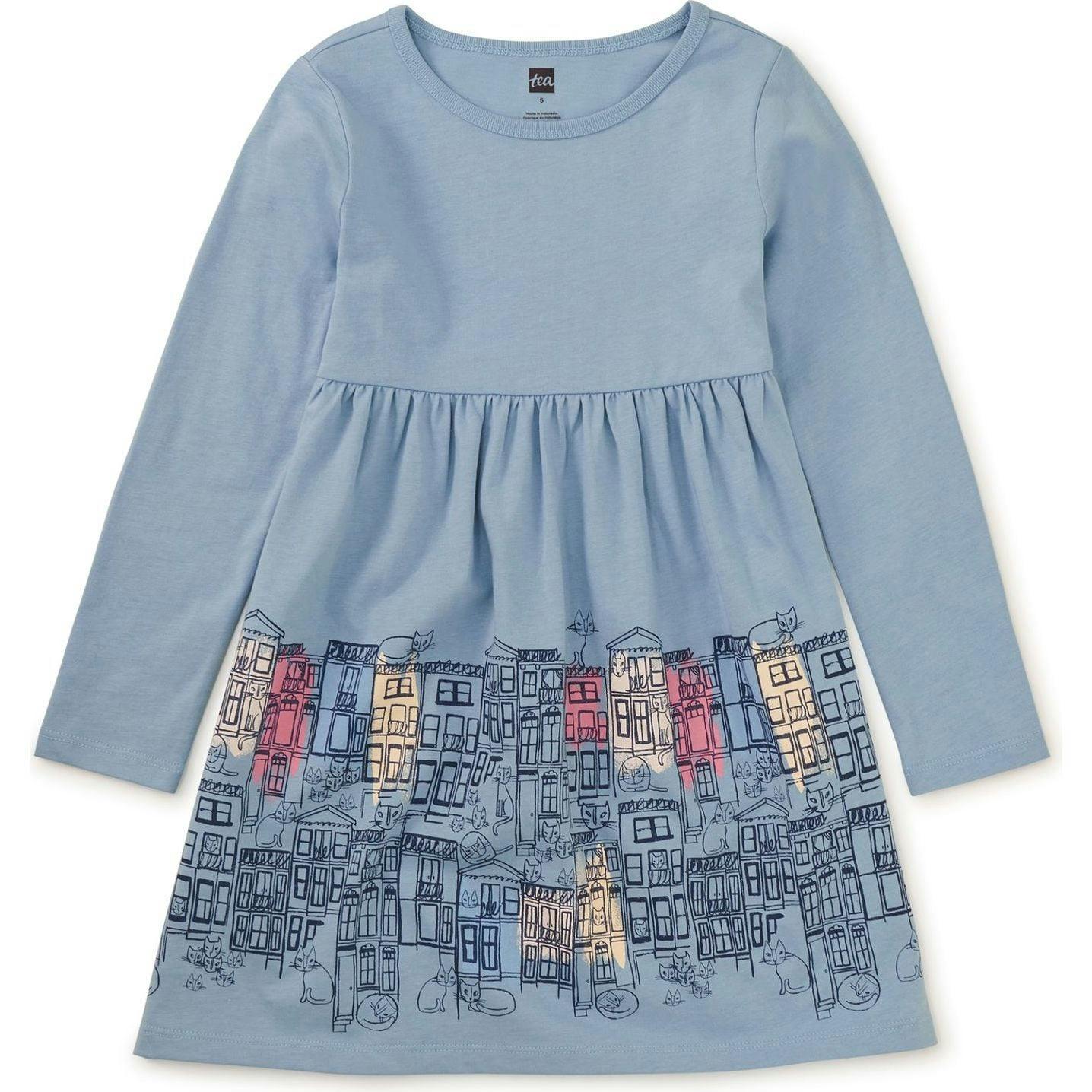 Istanbul Skyline Skirted Dress, Blue