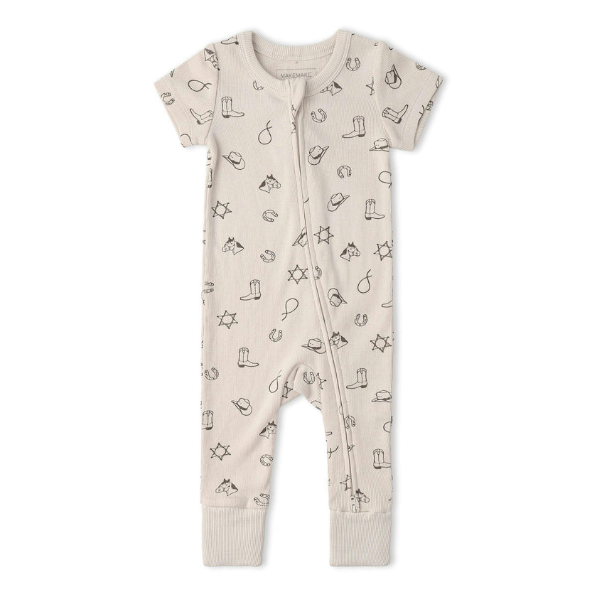 Organic Short Sleeve Zip Romper - Rodeo