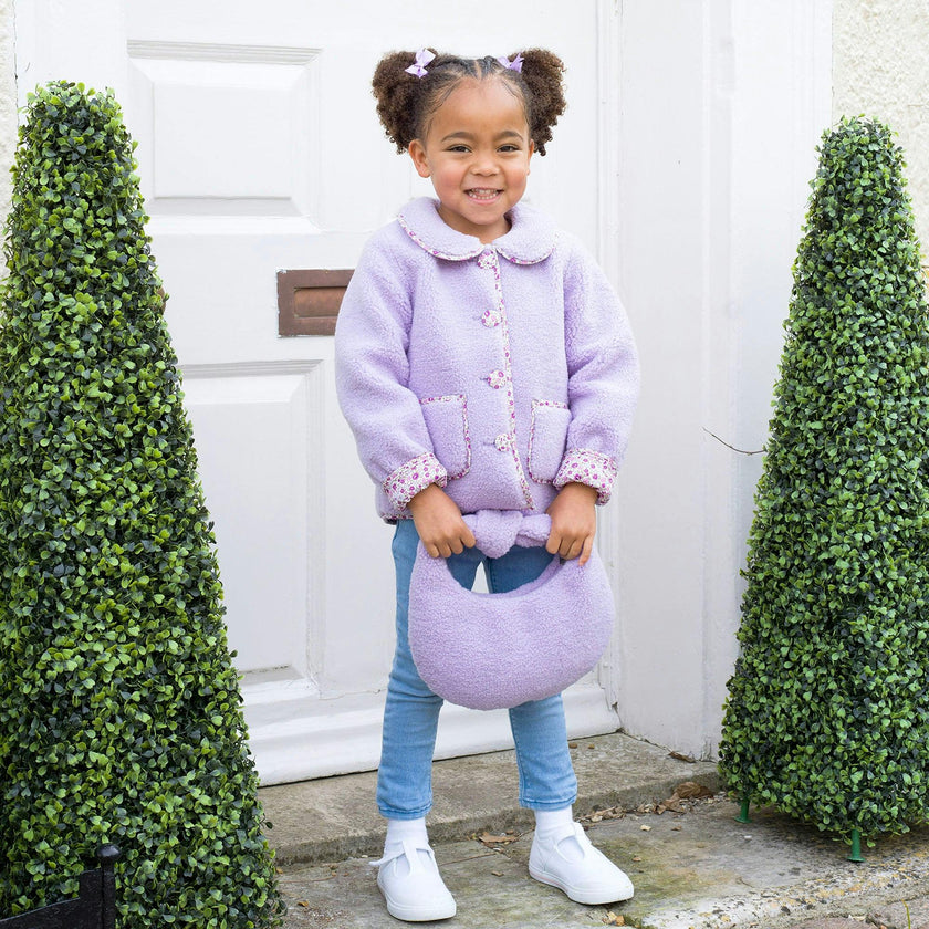 Purple Shearling Floral Trim Jacket