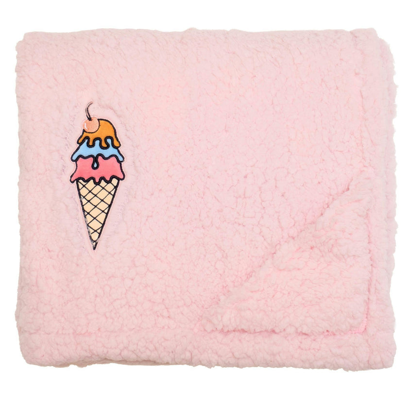 Cozy Switch Blanket – Reversible Sherpa & Mink Fleece Blanket with Embroidered Appliqué, Ice Creams