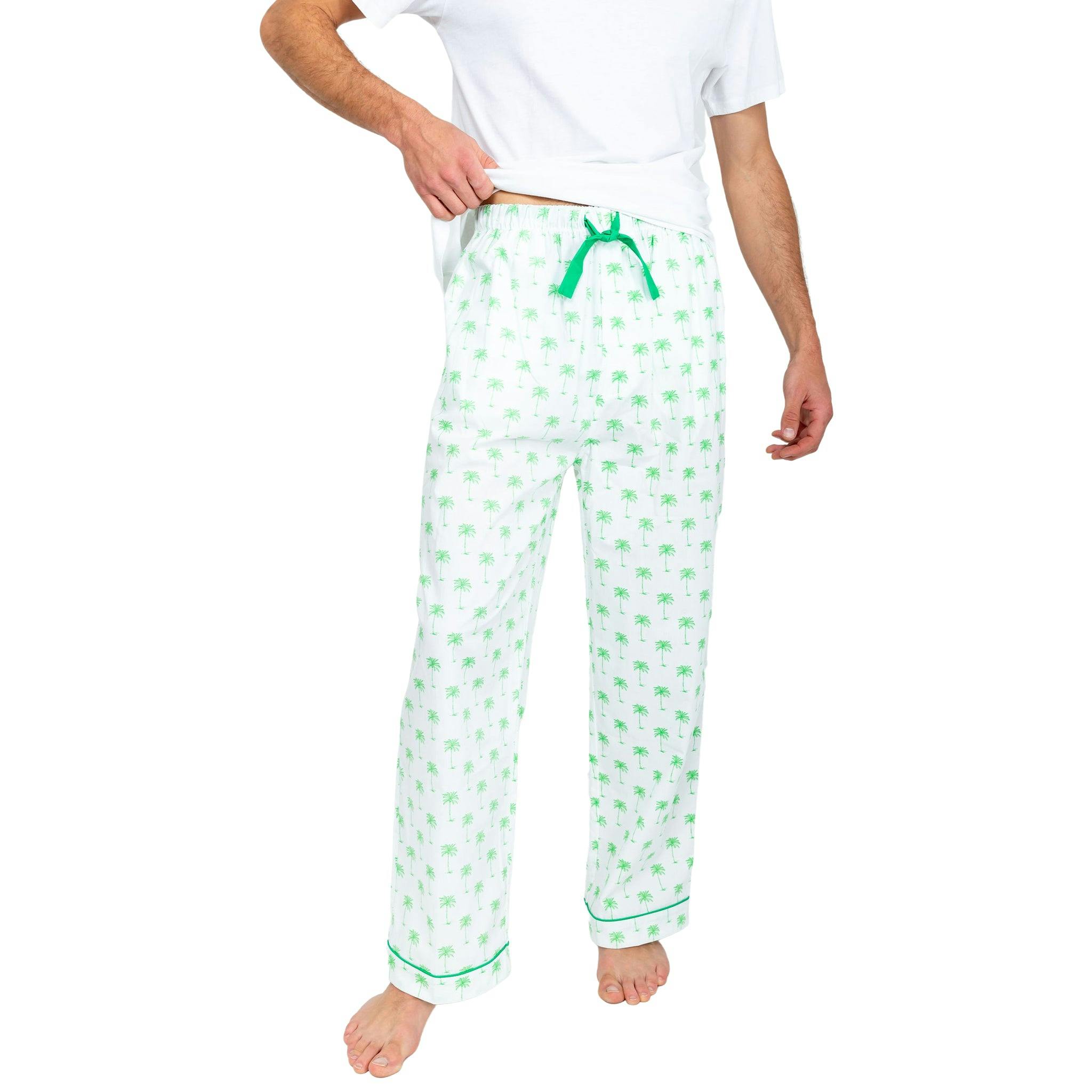 Men's Green Palm Tree PJ Pants - Organic Cotton Poplin