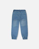 Stretch French Terry Denim Jogger Light Blue