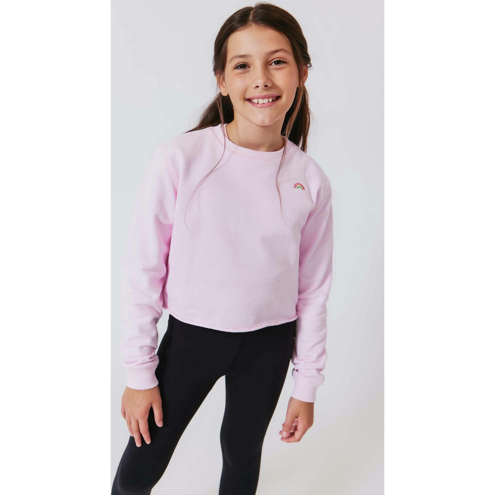 Girls Raw Hem Crew Neck Long Sleeve Crop Sweatshirts