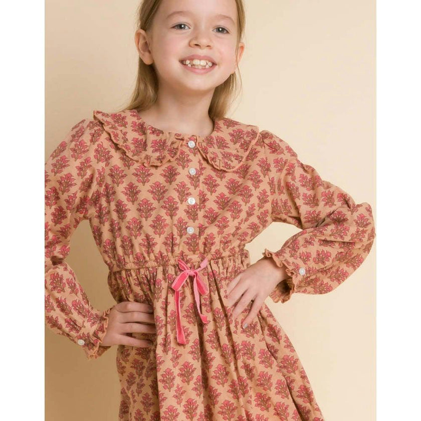 Long Sleeve Collar Dress with Velvet Tie
