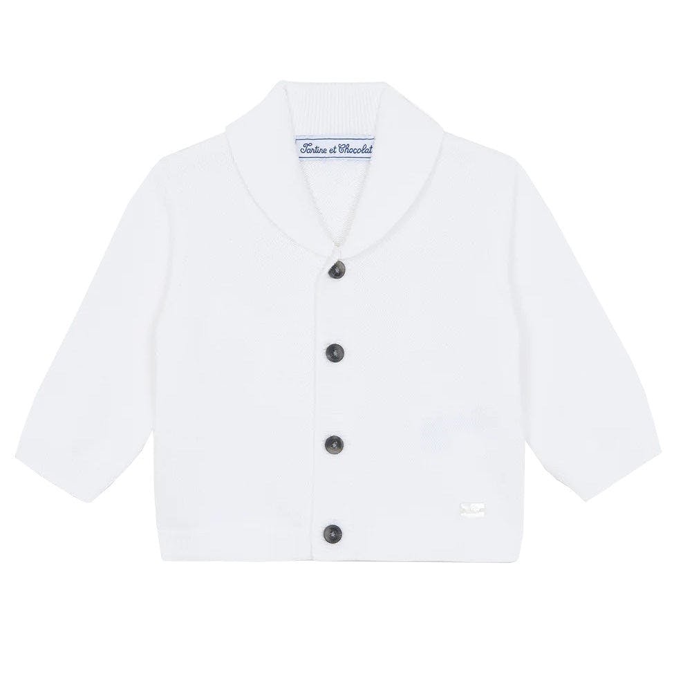 TARTINE ET CHOCOLAT Shawl Collar Knit Baby Blazer - White